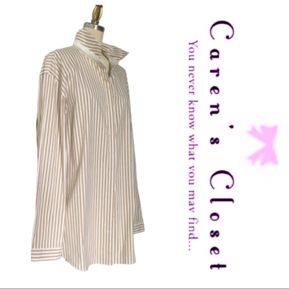 Lafayette 148 New York Tops - NWOT Lafayette 148 Khaki & White Stripe Blouse